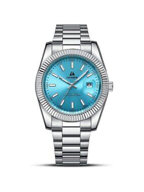 ⚡silver Light Blue Waterproof Analog Quartz Watch Men's Wrist Fashion Casual